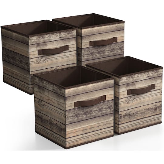 Sorbus 11&#x22; Brown Wood Pattern Foldable Storage Cubes, 4ct.